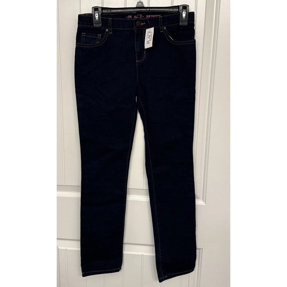 The Children's Place Girls Jeans Size 14, Skinny Dark Wash Blue Denim Button NWT
